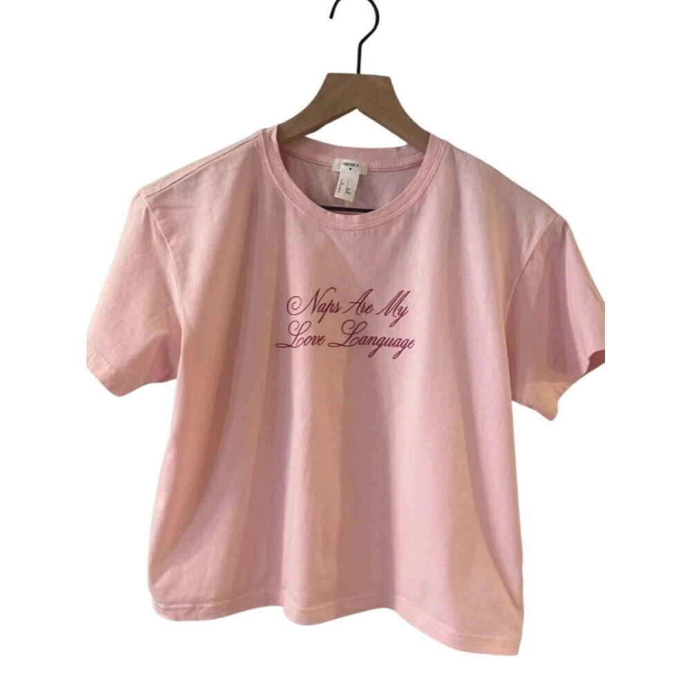 Forever 21 Baby Pink Cropped Cotton Boxy Graphic Tee - Naps Are My Love Language